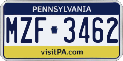 PA license plate MZF3462