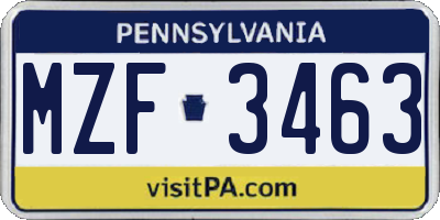 PA license plate MZF3463