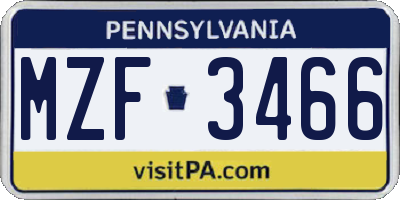 PA license plate MZF3466