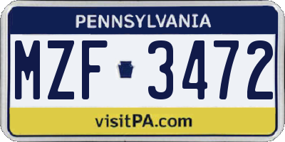 PA license plate MZF3472