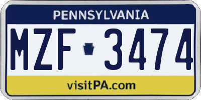 PA license plate MZF3474