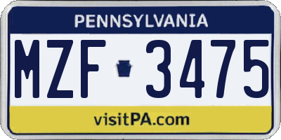 PA license plate MZF3475
