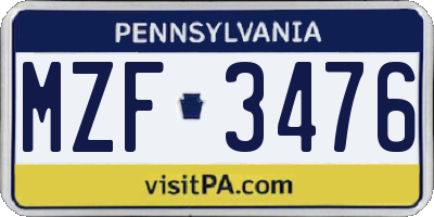 PA license plate MZF3476