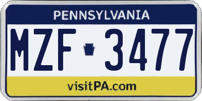 PA license plate MZF3477