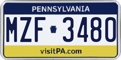 PA license plate MZF3480