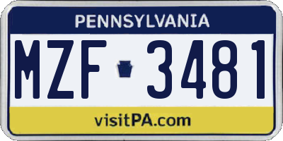 PA license plate MZF3481