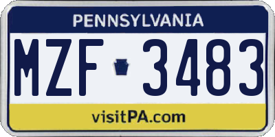 PA license plate MZF3483