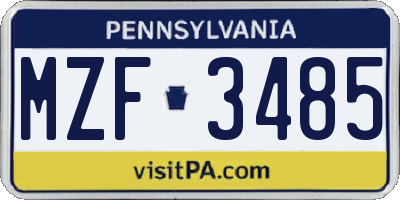 PA license plate MZF3485