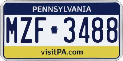 PA license plate MZF3488