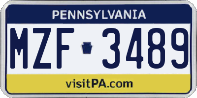 PA license plate MZF3489