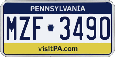 PA license plate MZF3490