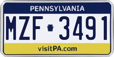 PA license plate MZF3491