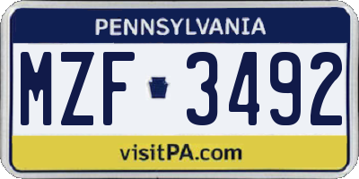 PA license plate MZF3492