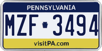 PA license plate MZF3494