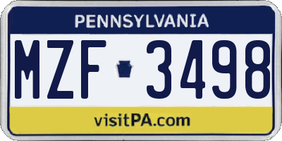 PA license plate MZF3498
