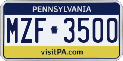 PA license plate MZF3500