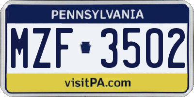 PA license plate MZF3502