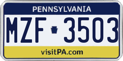 PA license plate MZF3503
