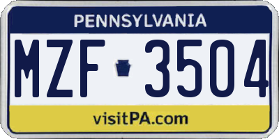 PA license plate MZF3504