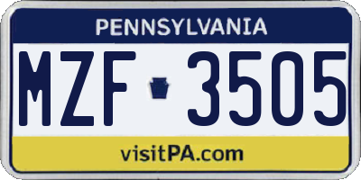PA license plate MZF3505