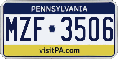 PA license plate MZF3506