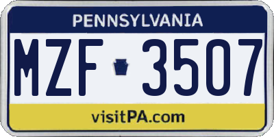 PA license plate MZF3507