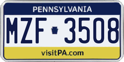 PA license plate MZF3508