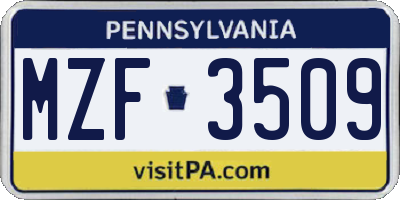 PA license plate MZF3509