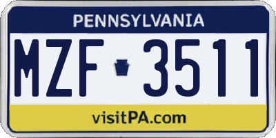 PA license plate MZF3511