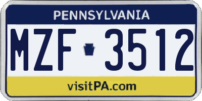 PA license plate MZF3512