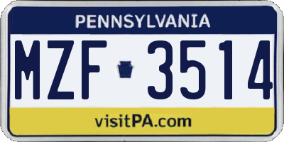 PA license plate MZF3514