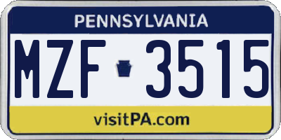 PA license plate MZF3515