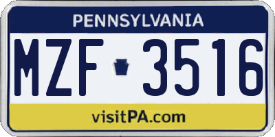 PA license plate MZF3516
