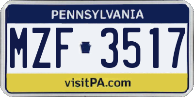 PA license plate MZF3517