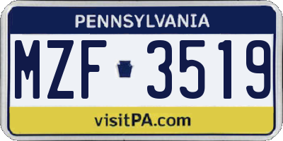 PA license plate MZF3519