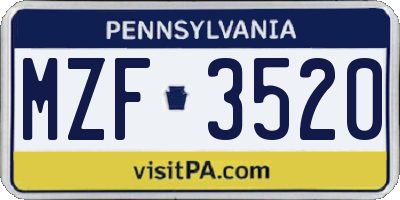 PA license plate MZF3520