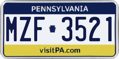 PA license plate MZF3521