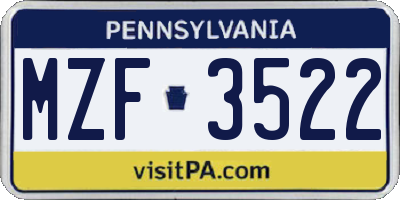 PA license plate MZF3522
