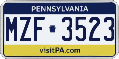 PA license plate MZF3523