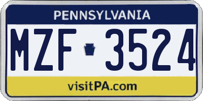 PA license plate MZF3524