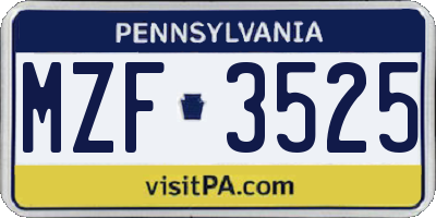 PA license plate MZF3525