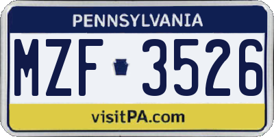 PA license plate MZF3526