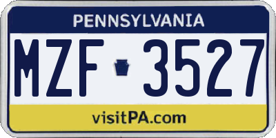 PA license plate MZF3527