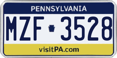 PA license plate MZF3528