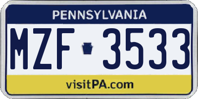 PA license plate MZF3533