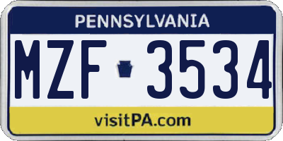 PA license plate MZF3534