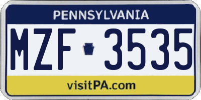 PA license plate MZF3535