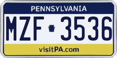 PA license plate MZF3536