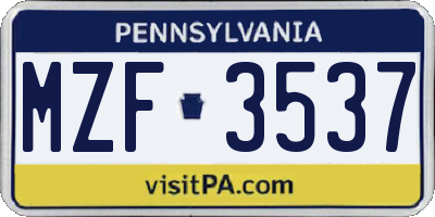 PA license plate MZF3537