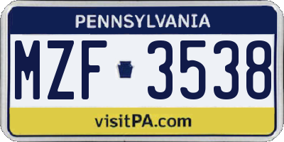 PA license plate MZF3538